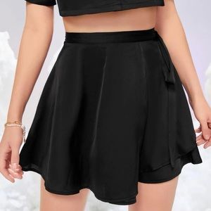 Black silk satin wrap skirt